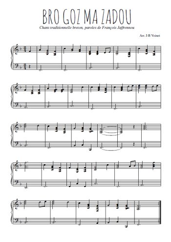 Téléchargez l'arrangement pour piano de la partition de Bro gozh ma zadou en PDF